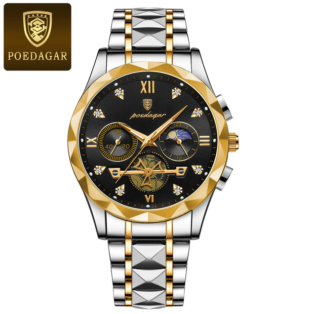 POEDAGAR Luxury Watches For Men Leather Chronograph Man Watch Waterproof Luminous Military Fashion Men's Quartz Wristwatch Reloj