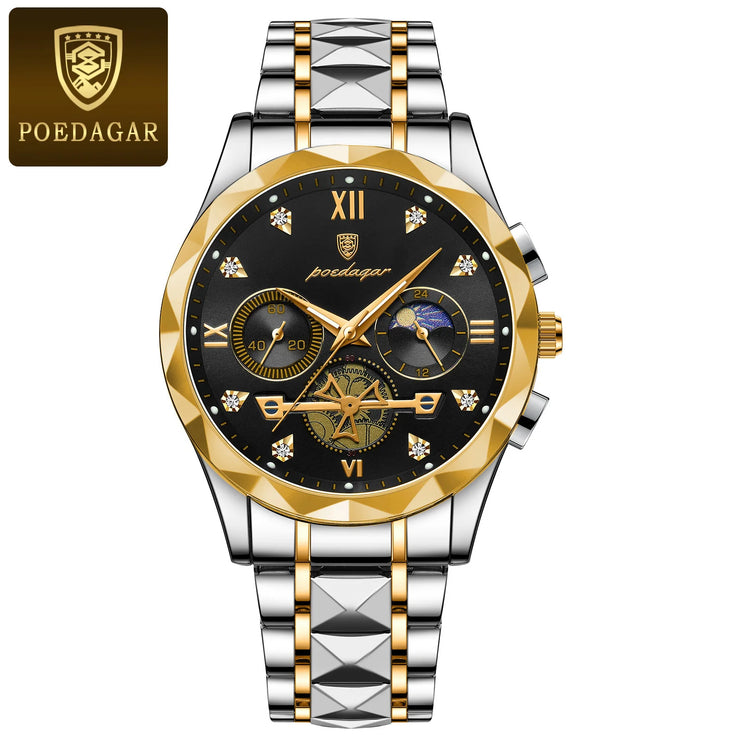 POEDAGAR Luxury Watches For Men Leather Chronograph Man Watch Waterproof Luminous Military Fashion Men's Quartz Wristwatch Reloj