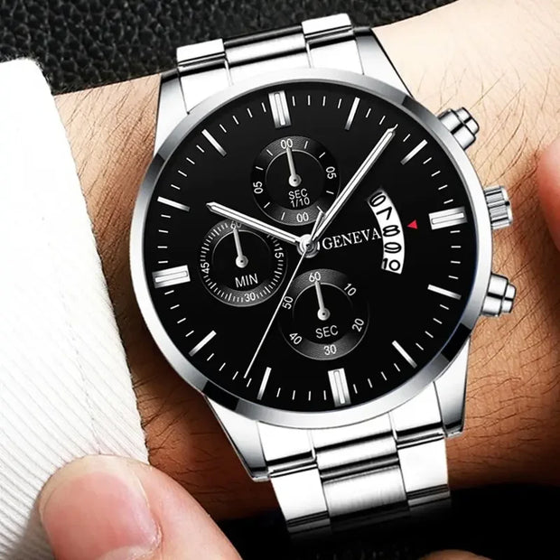 Men’s Luxury Silver Stainless Steel Quartz Watch