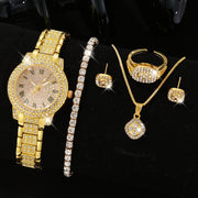 Women’s Silver Quartz Watch Jewelry Gift Set