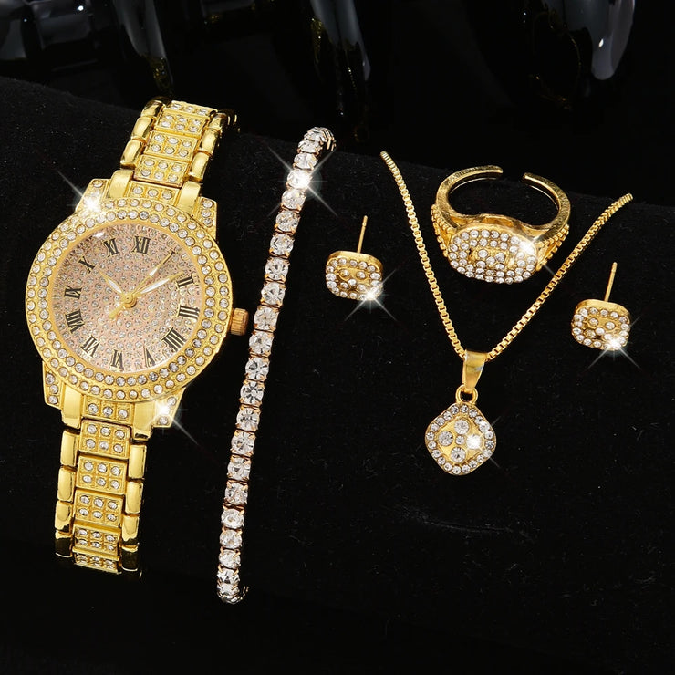 Women’s Silver Quartz Watch Jewelry Gift Set