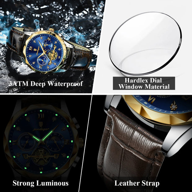 POEDAGAR Luxury Watches For Men Leather Chronograph Man Watch Waterproof Luminous Military Fashion Men's Quartz Wristwatch Reloj
