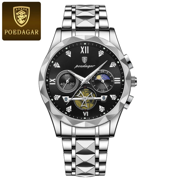 POEDAGAR Luxury Watches For Men Leather Chronograph Man Watch Waterproof Luminous Military Fashion Men's Quartz Wristwatch Reloj