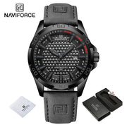 NAVIFORCE Original Fashion Wild Watches for Men Waterproof Leather Man Wristwatch Quartz Calendar Clock Relogios Masculino 8023