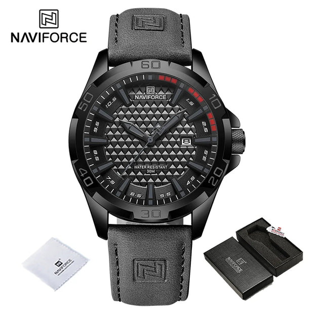NAVIFORCE Original Fashion Wild Watches for Men Waterproof Leather Man Wristwatch Quartz Calendar Clock Relogios Masculino 8023