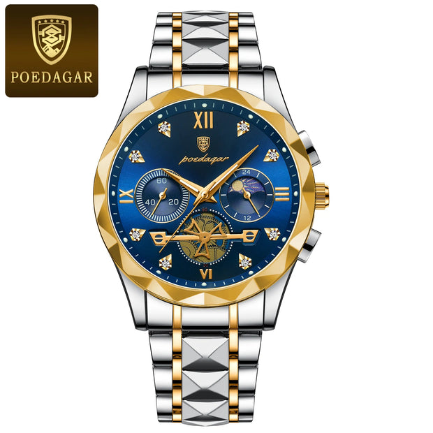 POEDAGAR Luxury Watches For Men Leather Chronograph Man Watch Waterproof Luminous Military Fashion Men's Quartz Wristwatch Reloj