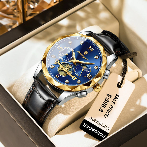 POEDAGAR Luxury Watches For Men Leather Chronograph Man Watch Waterproof Luminous Military Fashion Men's Quartz Wristwatch Reloj