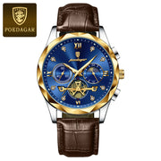 POEDAGAR Luxury Watches For Men Leather Chronograph Man Watch Waterproof Luminous Military Fashion Men's Quartz Wristwatch Reloj